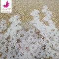 HY2350 Gorgeous White 3d Flower Coiling Tulle Pearls Lace With Beaded and Crystal Sequins French Wedding Bridal Dress
