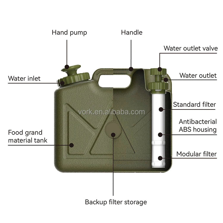 15L Manual Outdoor Camping Water Filter Tank Portable Jerrycan for Hiking and RV