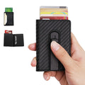 Lightweight Aluminum Credit Card Holder Carbon Fiber PU Leather RFID Pop-Up Card Holder
