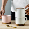 Retro Nordic Ceramic Teapot a Pot of a Cup of Afternoon Tea Mugs Coffee cup Gift Box Set for One Person with Wood Lid