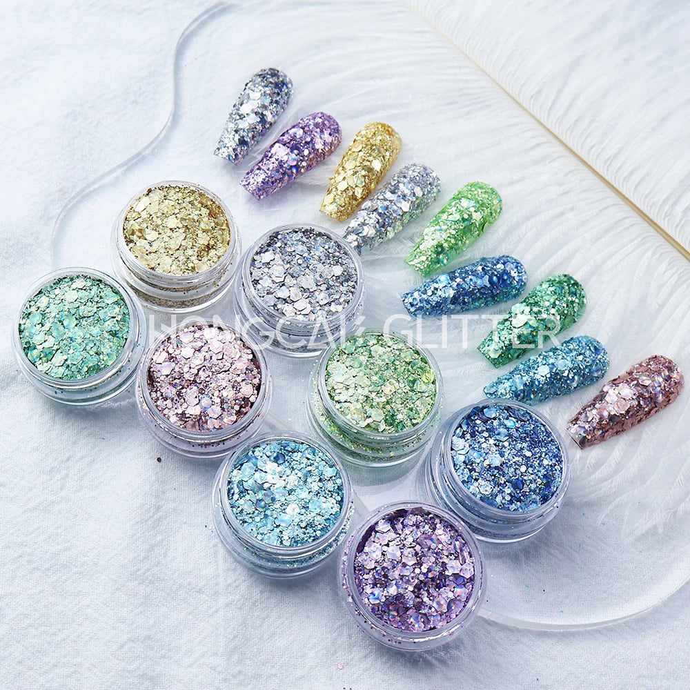 Eco-friendly Cosmetic Polyester Glitter 3D Prism Glitter Holographic Chunky Mixed Glitter for Resin Crafts Christmas Decorations