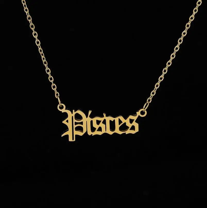 Fanyue Gold Plated Pisces Letter Stainless Steel 12 Zodiac Necklace Necklace for Women 2024
