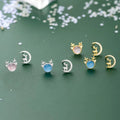 Fashion Earrings Jewelry 925 Sterling Silver Christmas Earring Elk Deer Moon Cats-eys Stone Gold Plated Stud Earrings for Women