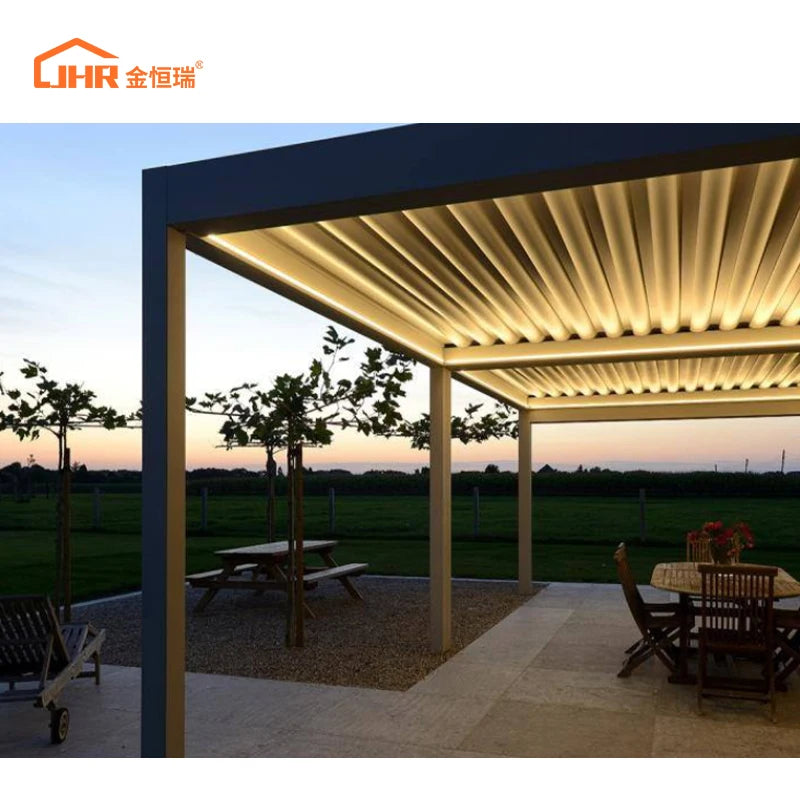 JHR Outdoor Garden Yard Terrace Roof Waterproof Electric Adjustable Gazebo Bioclimatic Louvered Aluminum Pergola