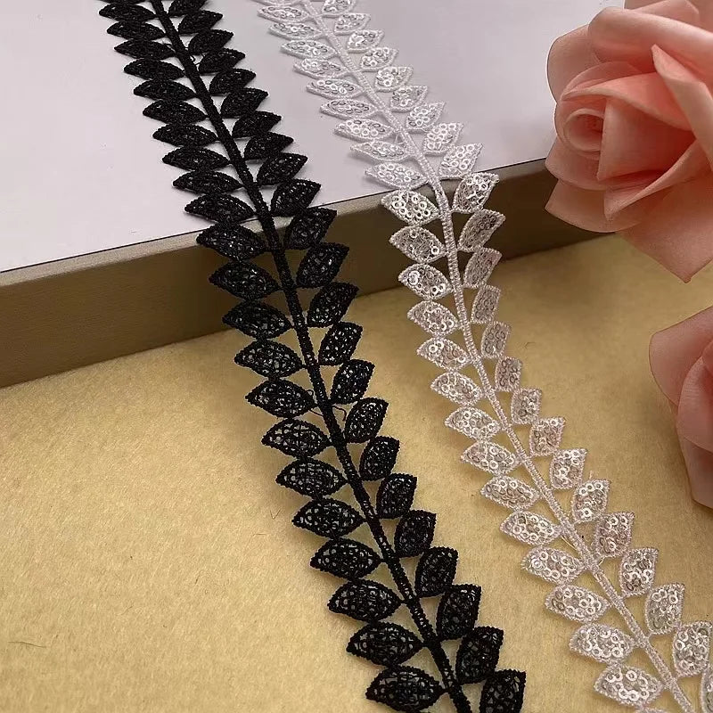 New Design Tassel Fringe 3cm Milk Silk Trimming Lace Embroidery Sequins Black