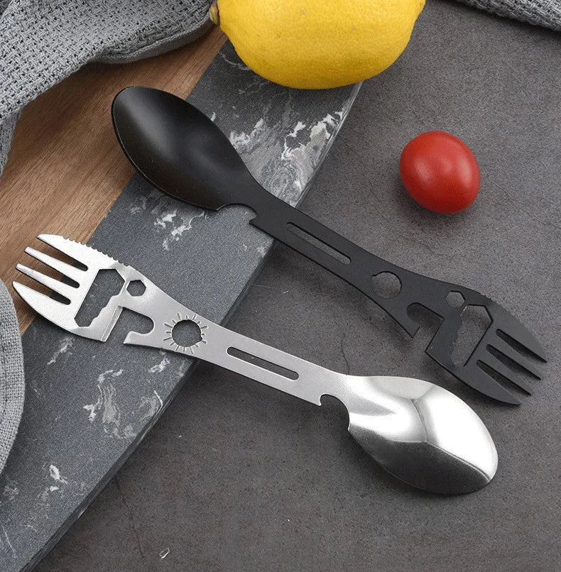 Multifunctional Fork Spoon Tableware Bottle Opener Wrench Toothed Outdoor Picnics Camp Cooking Cookware Fork Spoon