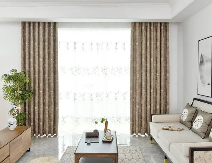 Wholesale Flower Bird Jacquard Grommet Full Shading High-grade Light Luxury Window Curtains Living Room Bedroom French Window UV