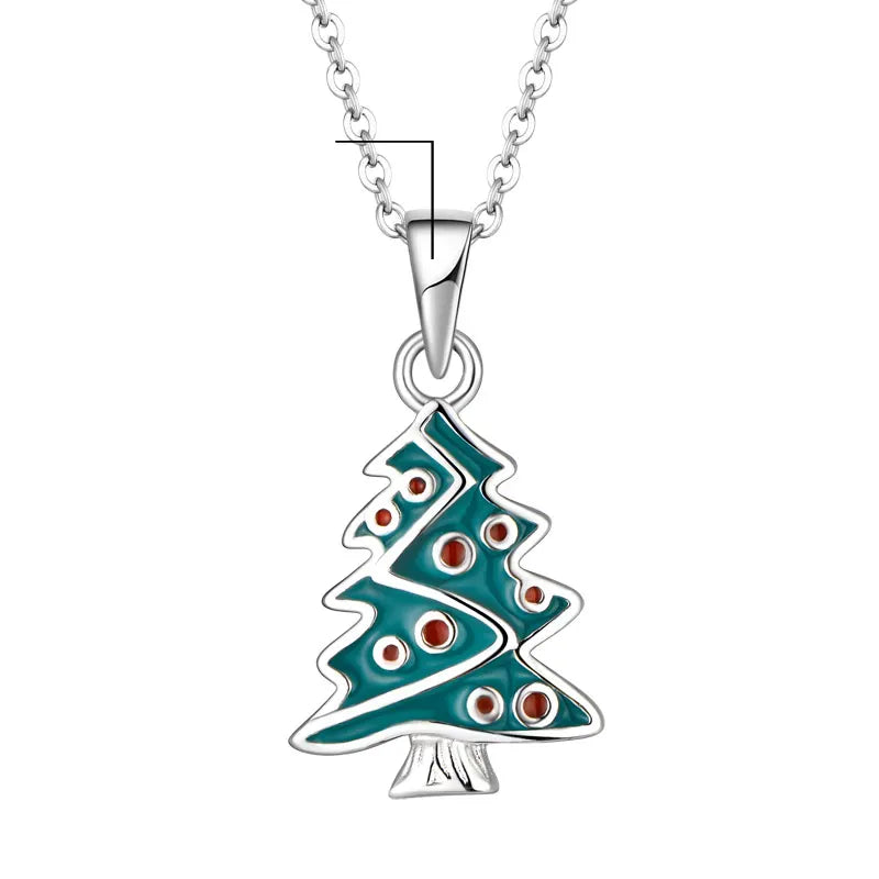 Yh Jewellery Fine Jewelry 925 Sterling Silver Green and Red Enamel Fairy Christmas Gift Tree Pendant Necklace