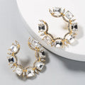 HOVANCI 2020 Hotsale Colorful Crystal Rhinestone C Shape Statement Earrings Geometric Circle Crystal Stud Earrings