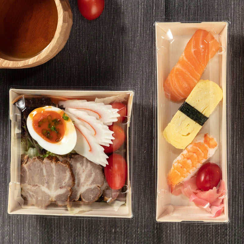 Wooden Restaurant Takeout Catering Containers Variety Sizes for Packaging Cheese Deli Sushi Foods Chewing Gum Box Type Folders