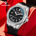 HANBORO Men's Light Luxury Automatic Mechanical Watch Stainless Steel Case Waterproof Luminous Pointer Glass Window Silicone