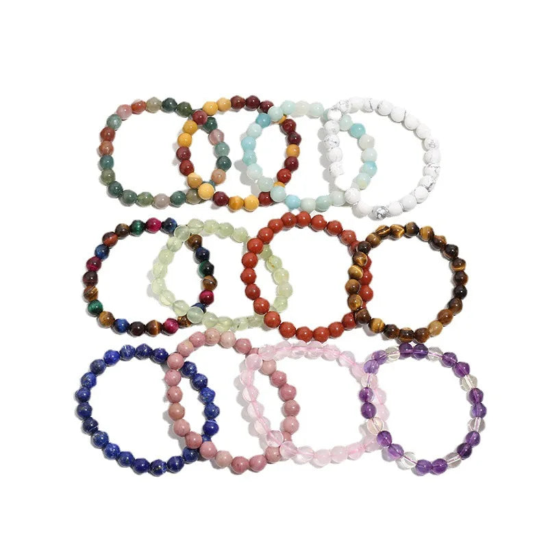 Simple 8mm Natural Stone Beads Agate Quartz Elastic Bracelet Trendy Geometric Healing Crystals Jewelry for Women and Men Gifts