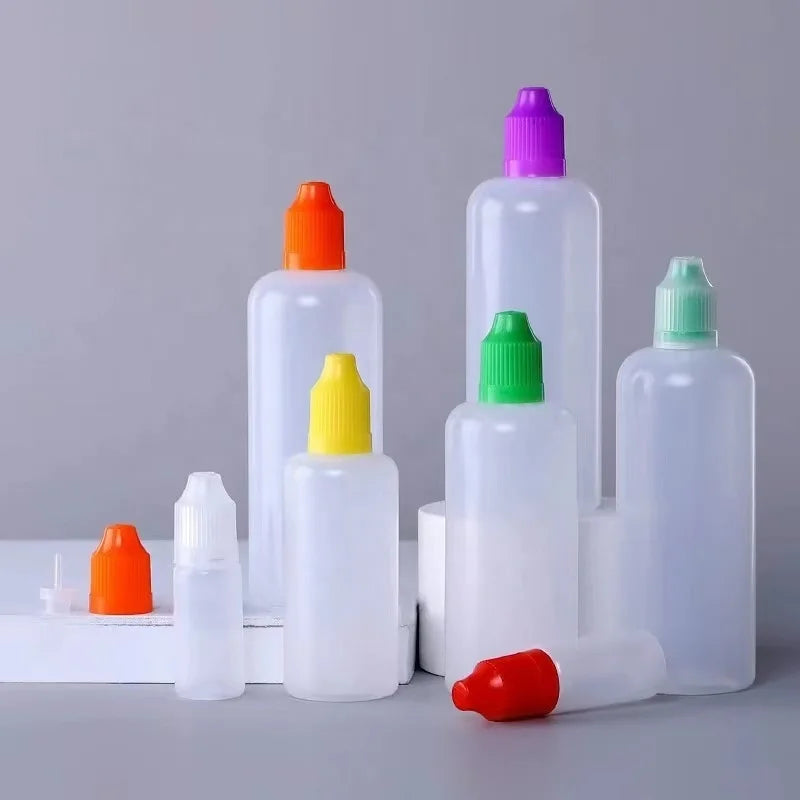 Wholesale Translucent PE Plastic Eye Dropper Bottles 10ml 20ml Capacity with Childproof Cap for Wigs Blush Pigment Ink Lampblack