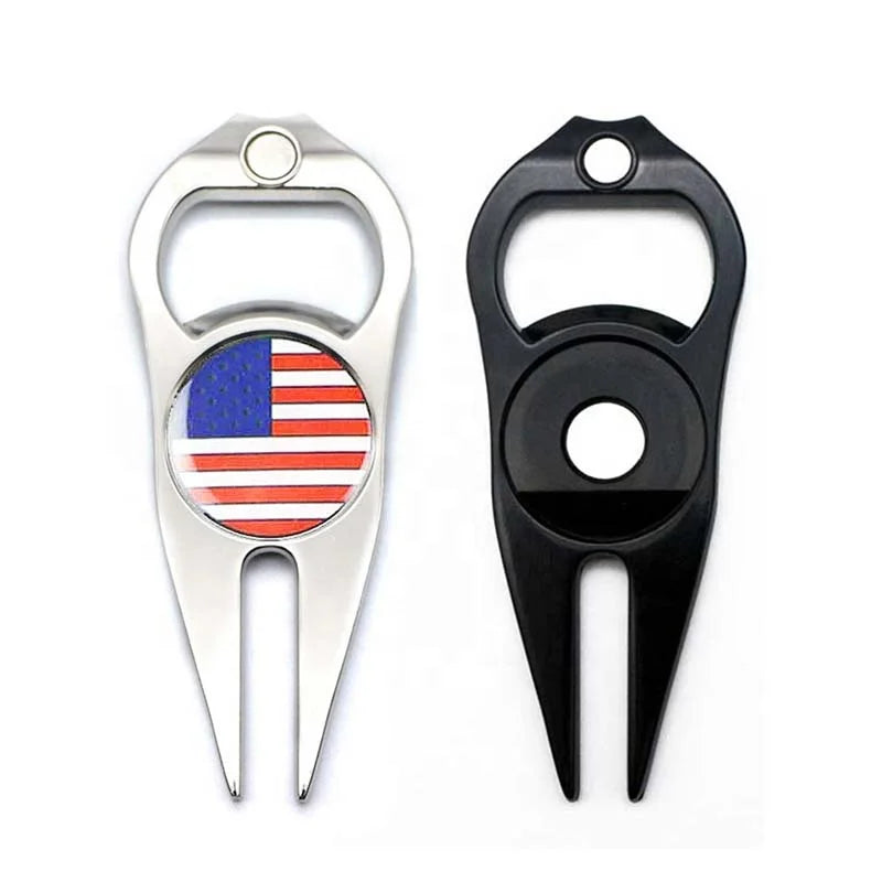 New Style Multicolor Golf Divot Repair Tool Portable Golf Pitch Fork with Magnetic Ball Marker