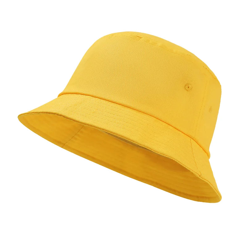 Men's Summer Cotton Bucket Hat Custom Logo Design Solid Color Flat Brim Fisherman Buckle Multiple Colors