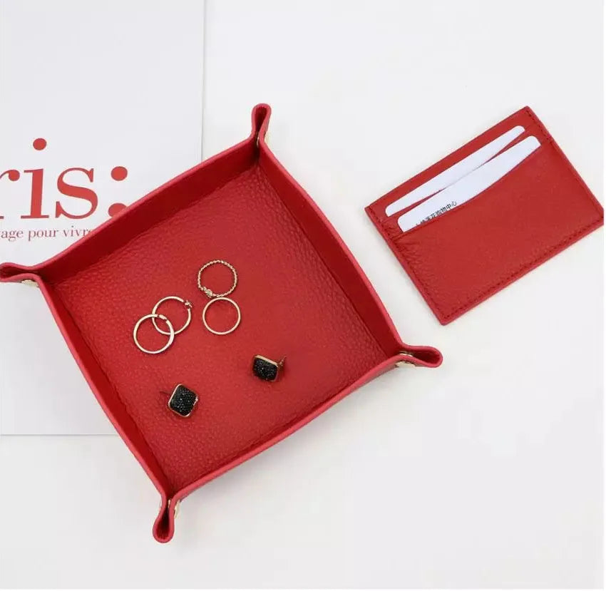 Personalized Foldable Storage Organizer Key Jewelry Leather Tray PU Leather Serving Tray