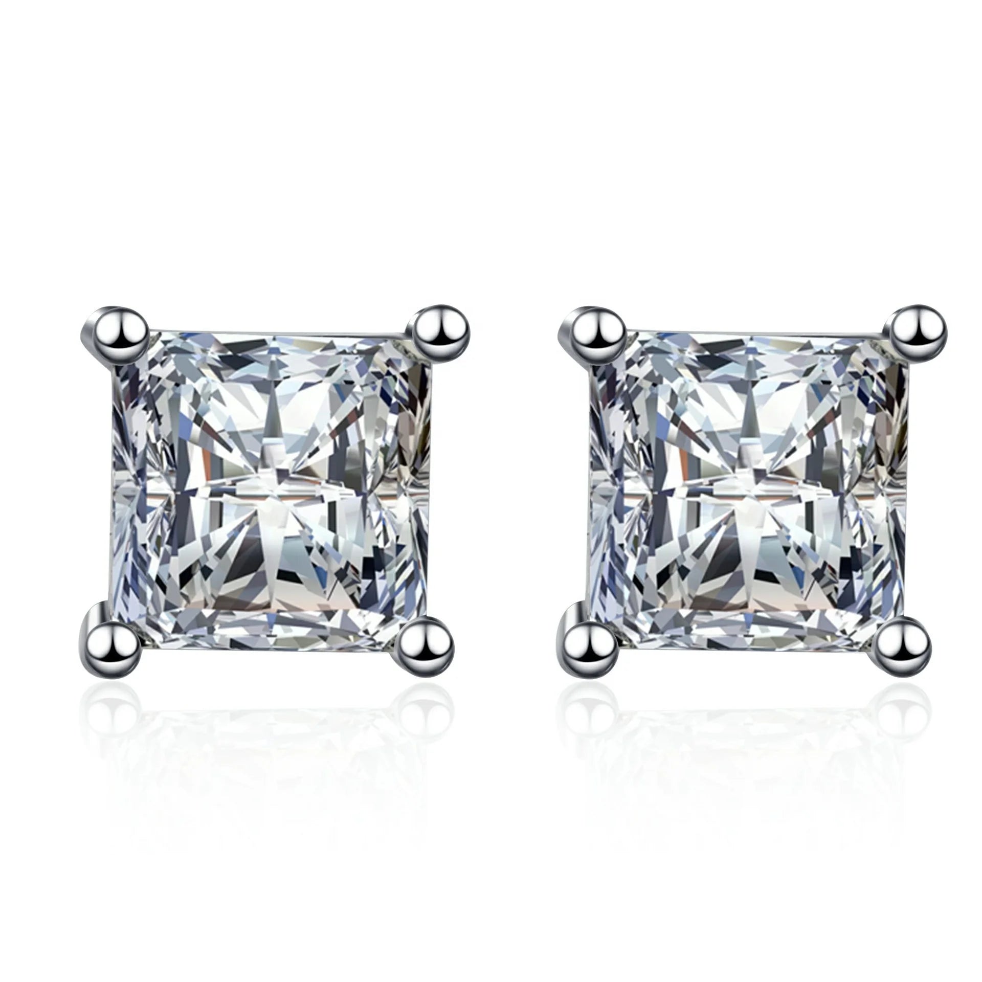 Dreamshow Moissanite Jewelry Square VVS Moissanite Earrings 925 Sterling Silver Stud Earring for Women