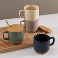 Nordic Matte Color Tea Cup Wholesale logo Custom Ceramic Coffee Mug with Lid and Spoon