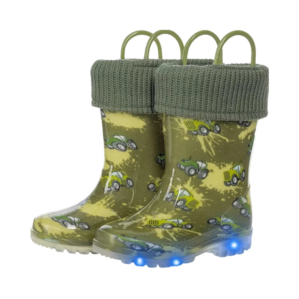 Waterproof Mid-calf Winter Rain & Snow Boots for Kids Toddler with Removable Warm Mesh Lining PVC Upper Light up for Boys Girls