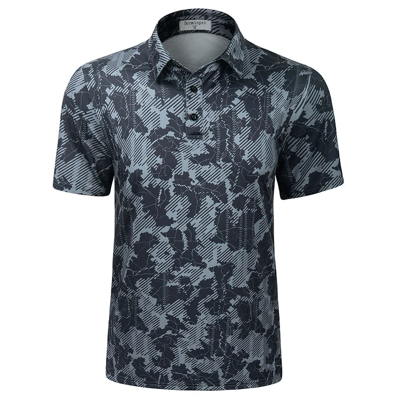 Custom Logo Men's Camo Golf Shirts Anti UV Protection UPF 50+ Moisture Wicking Short Sleeve Quick Dry Golf Polo T Shirt