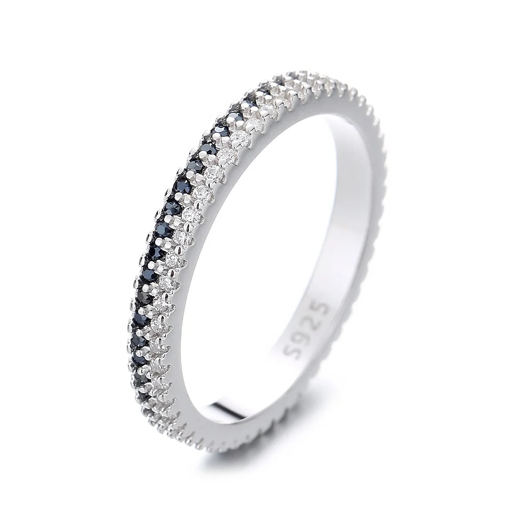 Sterling Silver Platinum Gold-plated Cubic Zirconia Stacked Ring with Forever Band for Women