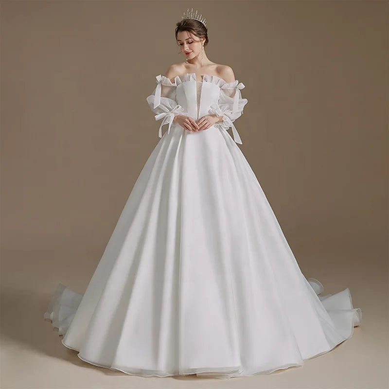 RL025 Boho Vintage Wedding Dress Lace Lace Off Shoulder Bridal Dress Women Wedding Dress