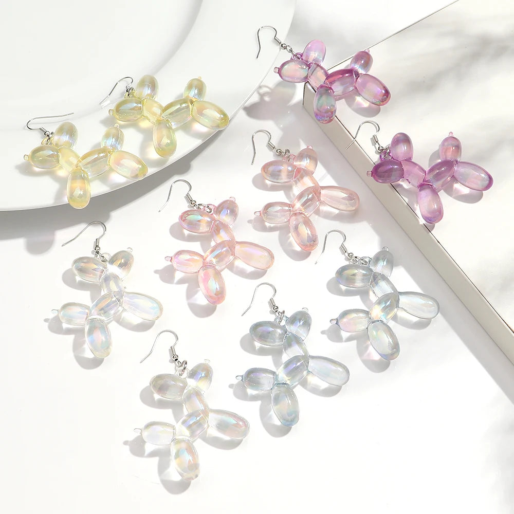 Wholesale Sweet and Attractive Candy-colored Balloon Dog Earrings Transparent Laser Fashion Party Earrings