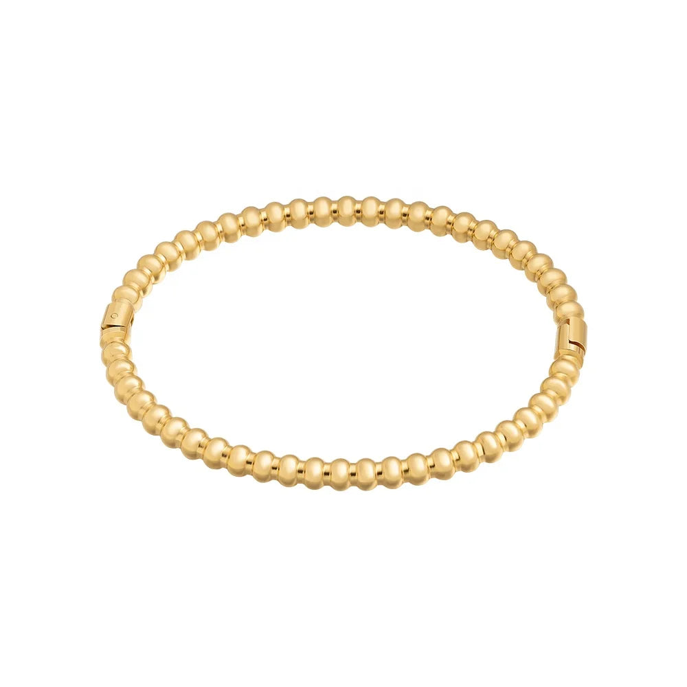 Latest 18K Gold Plated Stainless Steel Jewelry Gold Color Steel Ball Bangle for Women Accessories Cuff Bracelet B232334
