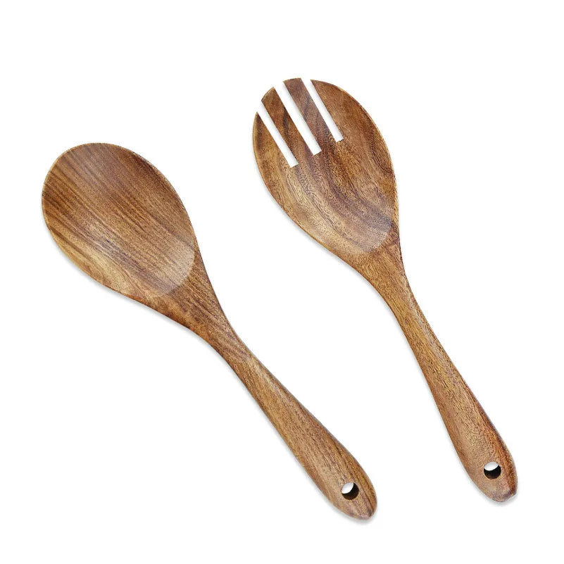 Guansen Wooden Salad Fork Camping Stocked Acacia Wood Salad Serving Spoon Fork Set