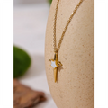 JINYOU 3180 Fashion Stainless Steel Natural Shell Cross Pendant Necklace 18K PVD Chain Metal Exquisite Neck Jewelry Gift