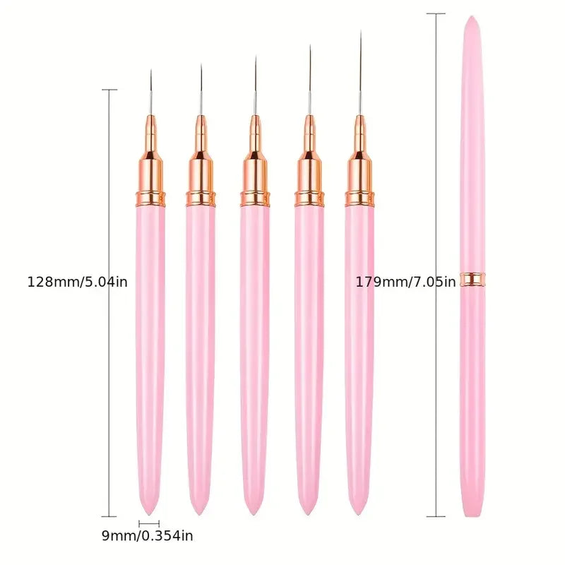 YIJIAYI 5-Piece Fine Nail Liner Brush Set Nylon Shop Drawing Line Pens for Dot Flower Tick & Color Painting 43g
