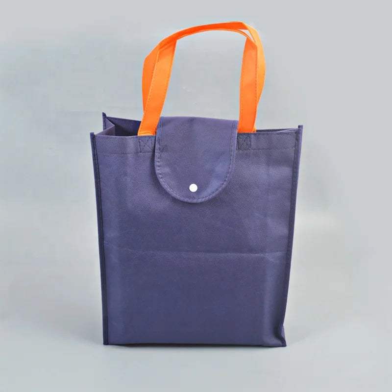 Foldable Eco Bag With Button Plain Shopping Reusable Non-woven Shoulder Tote Handbag