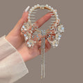 Ponytail Exquisite Rhinestone Bow Tassel Hairpin Buckle Women Gifts Crystal Barrette Accessories Flower Hair Clip Hairgrip