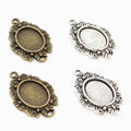 10x14mm Oval Inner Size Antique Silver Plated Bronze Classic Flower Style Cameo Cabochon Base Setting Pendant Necklace Findings