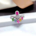 3*4 Size Custom Multi Tourmaline Engagement Ring Set 925 Solid Sterling Silver Tiara Crown Halo Tourmaline Ring Set