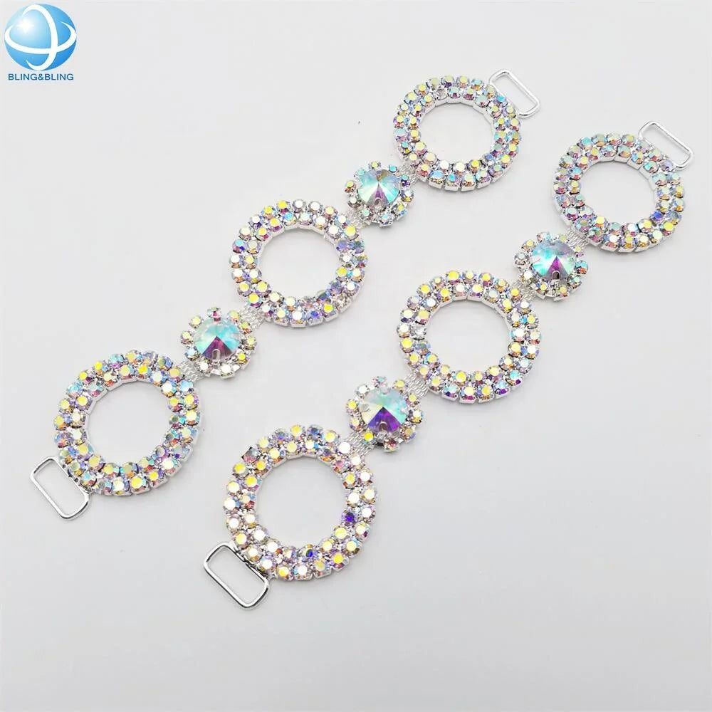 Fashion Swimwear Sparkle Clasp Buckle AB Round Ring Crystal Bikini Connectors Rhinestone
