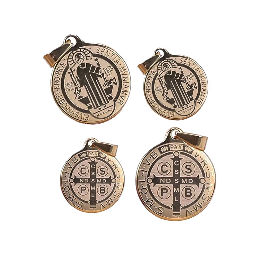 Religious Jewelry Stainless Steel 18k Gold Catholicism Saintie Medal Pendant Hips Hops Jewelry patron Saint Protect Us Pendants