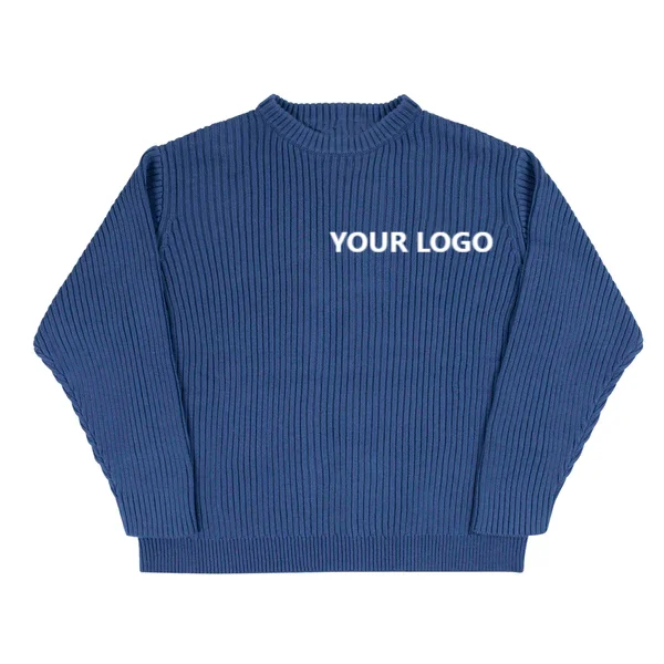Custom Logo Fashion Winter Men Soft Sweater Pullover Crew Neck Drop Sleeve Loose Thickened Knit Sweater Men