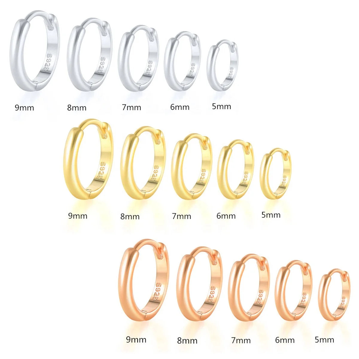 5mm-9mm Simple Minimalism Hinged 925 Sterling Silver Small Mini Cartilage Helix Cuff Huggie Hoops Earrings