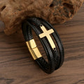 Pulsera De Piel Stainless Steel Magnetic Clasp Leather Bracelet Gold Silver Plated Cross Charm Leather Bracelet for Men