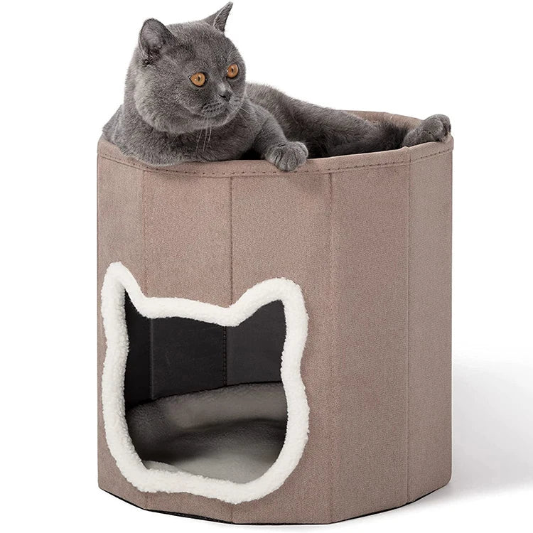 Removable Cushion Pad Cat Pet Bed Cave Indoor Enclosed Covered Cavern House for Cats Kittens and Small Pets