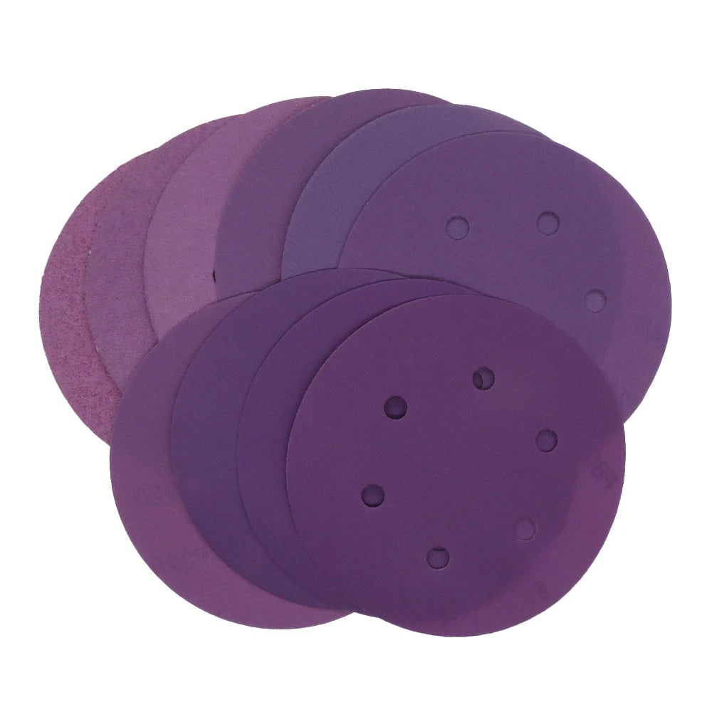 6Inch 150MM 6 Holes Purple Circular Hook and Loop Aluminum Oxide Abrasive Paper Sandpaper Sanding Disc for Polishing Grinding