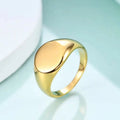 Fashion18K Gold Plated Stainless Steel Classical Simple Plain Round Signet Ring Wedding Statement Promise Anniversary Ring