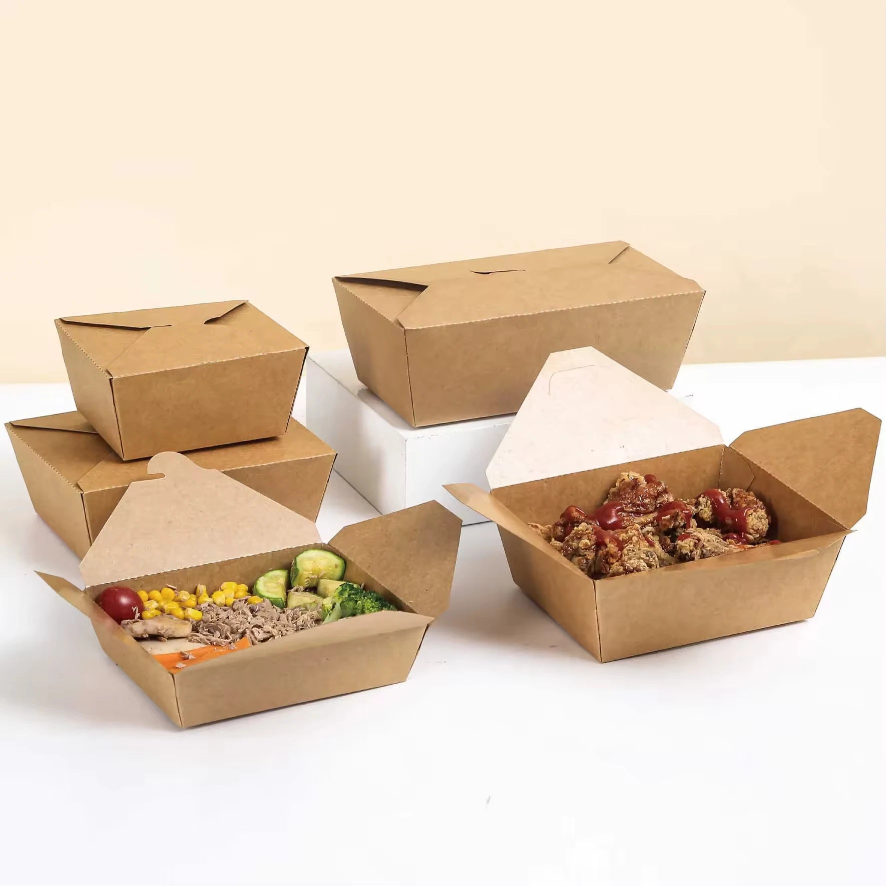 Custom Disposable Recyclable Rigid Kraft Paper Lunch Box with Glossy/Matt Lamination & Embossing for Sushi & Jelly