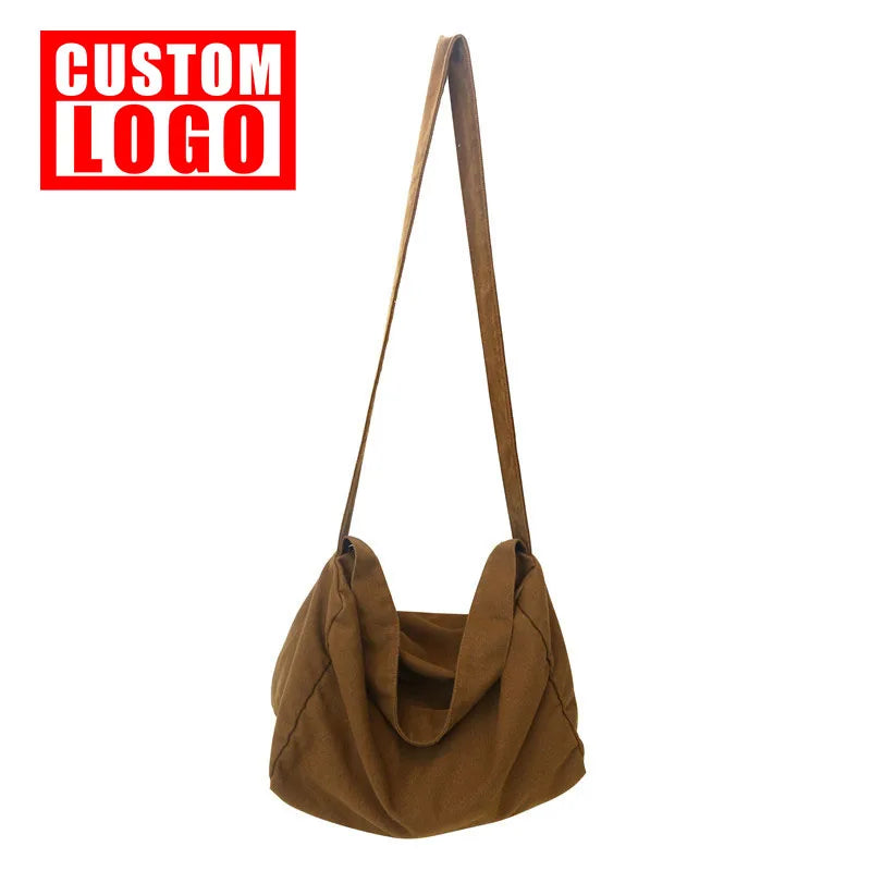 Custom Logo Japanese Large Capacity Casual Solid Color Student Fashion Shoulder Bag Washed Crossbody Messenger Bag for Shopping