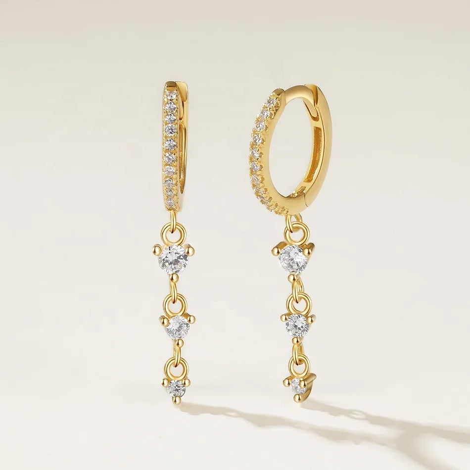Nagosa 18k Gold Vermeil 925 Sterling Silver Triple Cubic Zirconia Dangle Hoop Earrings