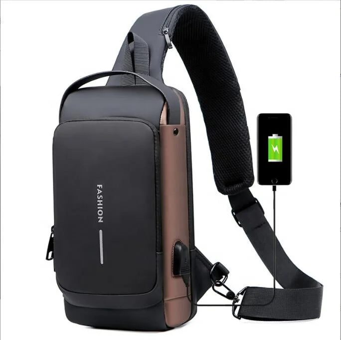 Hot Sale Fashion Travel Waterproof Man Chest Bag USB Charging Cross Body Sling Bag Men's Messenger Bag with Lock