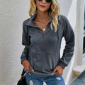 Custom Casual Stand Collar Drawstring Half-Zip Front Logo Women's Hooded Windproof Breathable Autumn Sweatshirt Knit Pullover
