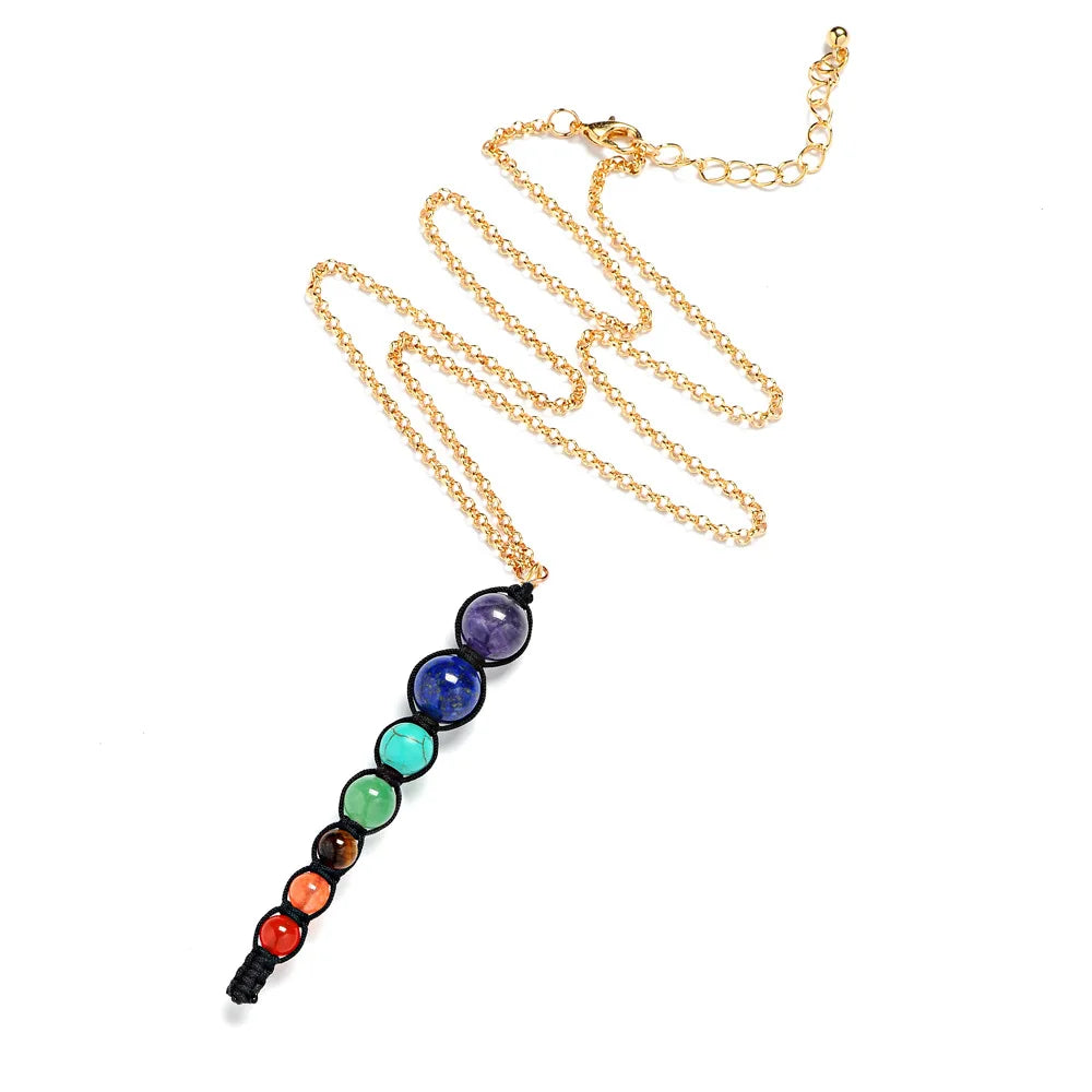Hot Sale Spiritual Energy 7 Chakra Necklace Jewelry 2023 Trendy Red Agate Amethyst Taper 7 Chakra Gemstone Beaded Necklace Women