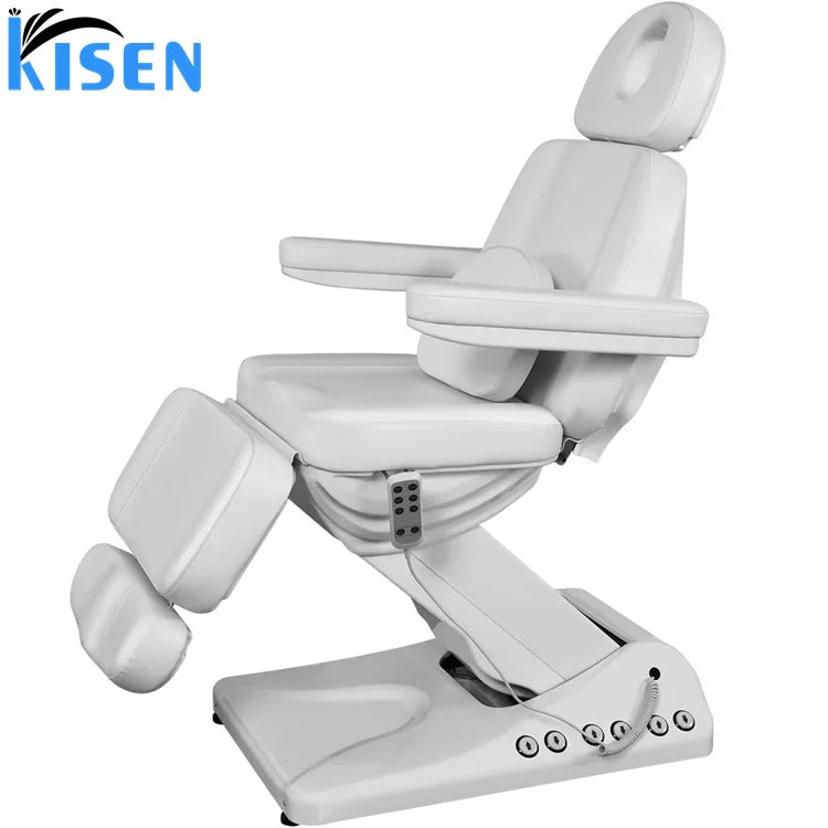 KISEN Trendy New Design Electric Facial Massage Treatment Table with Motor White Eye Lash Bed with Topper for Beauty Spa Salon